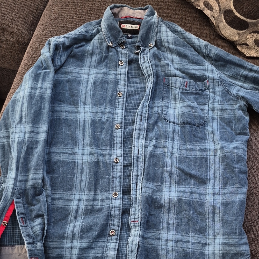 32 BAR BLUES Men's Blue Plaid Casual Shirt